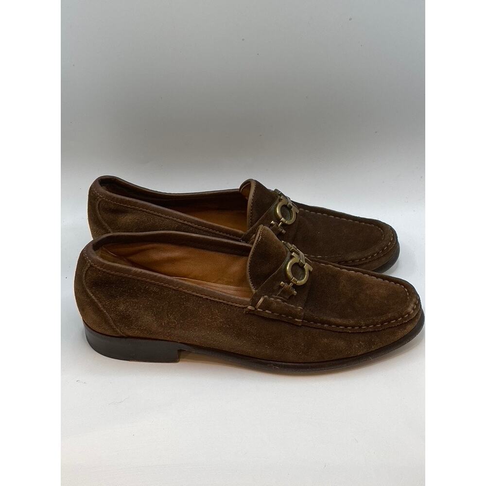 SALVATORE FERRAGAMO Men's Brown Vintage Round Toe Slip-On Leather Loafers SZ 5.5 - Picture 1 of 12